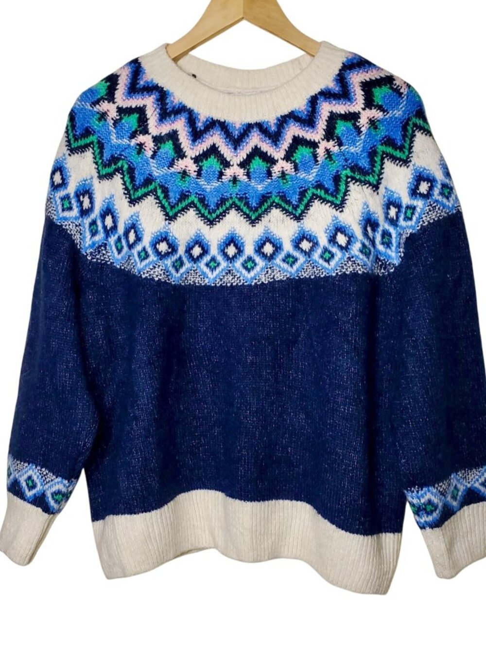 Old Navy Sweater Women's Festive Craft Neutral Fair Isle Wool Blend Knit, Sz 2X